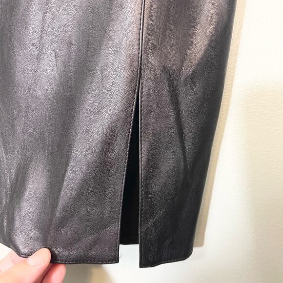 Lenny B. Paris Black Vegan Black Leather Belted Pencil Mini Skirt Size 1 - Picture 11 of 11